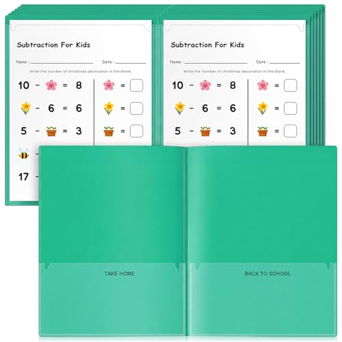 Henoyso 24 Pcs Plastic Folders with Clear Front Pockets Heavy Duty Take Home Back to School Pockets Homework Folders for School Students Parent Teacher Classroom Communication (Green) - color: Green
