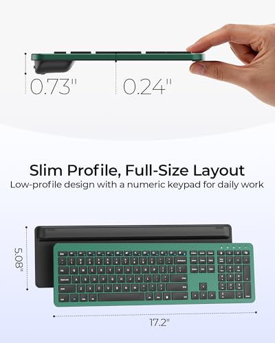 seenda Wireless Keyboard and Mouse Combo, Rechargeable Quiet Keyboard Mouse, Sleek and Ultra Thin Design, Full-Size with Number Pad for Windows, Laptop, PC, Notebook, Desktop- Dark Green - color: Dark Green