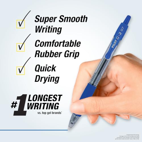 Pilot G2 Premium Gel Roller Pens, 0.7 mm, Blue Ink, Fine Point, Pack of 12 - Ideal for School, Journaling and Office Writing - color: Blue
