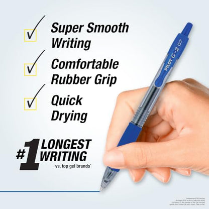 Pilot G2 Premium Gel Roller Pens, 0.7 mm, Blue Ink, Fine Point, Pack of 12 - Ideal for School, Journaling and Office Writing - color: Blue