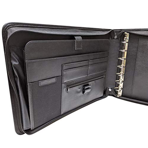 MSP 7 Ring Business Check Portfolio, Business Checkbook Briefcase in PU Leather with Handles, Zip Pockets, 3 Ring Binder, Carry 500 Business Check- Black