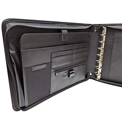 MSP 7 Ring Business Check Portfolio, Business Checkbook Briefcase in PU Leather with Handles, Zip Pockets, 3 Ring Binder, Carry 500 Business Check- Black