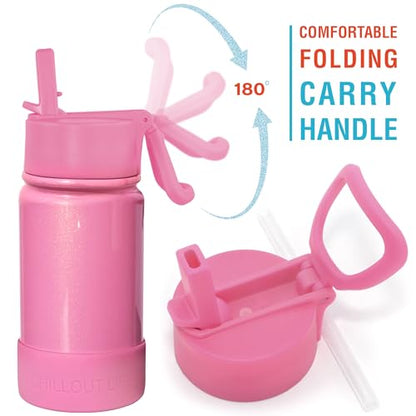 CHILLOUT LIFE 12oz Kids Insulated Stainless Steel Water Bottle with Leak Proof Straw Lid & 144 Stickers - color: Pink Sparkle, style: 12 oz