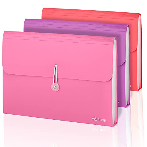 Accordion File Organizer, 7 Pocket Expanding File & Cover Folder with Labels, Plastic Portable Desktop Supplies Letter A4 Paper in Purple, Pink, Red, Multicolor, (3 Pack) – by Enday - color: 3-multicolor, size: 7 POCKET