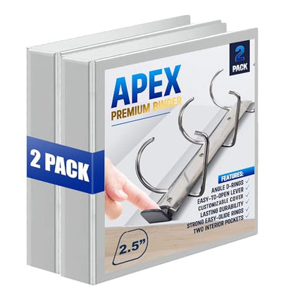 2 Pack of 2.5” Smooth Opening Angle D-Ring View Binders, Professional Presentation Folder for Standard Pages with Inside Pockets, and Customizable Clear View Binder PVC-Free