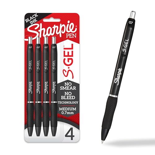 Sharpie S-Gel Pens, Medium Point (0.7mm), Black Ink, 4 Count - Ideal for Writing, Journaling, Drawing, Coloring, Note-Taking, College Supplies - size: 4 Count