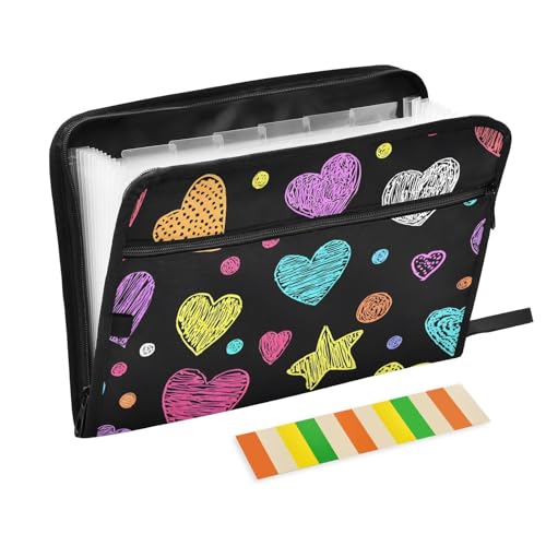 13 Pocket Expanding File Folder Zipper Accordion File Folder Expandable Folder with Customized Labels Document Organizer for School Kids Office Paper Organizer Colorful Heart - color: Colorful Heart