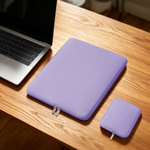RAINYEAR Laptop Sleeve Case Compatible with 13.3 Inch Notebook Computer Tablet Chromebook 14" MacBook Pro/Max M1 M2 M3 M4 M5 Soft Carrying Bag Zipper Protective Cover with Accessories Pouch (Purple) - color: Purple, size: 13"-13.3"