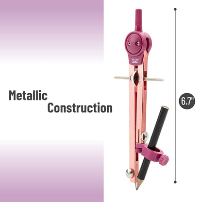 Mr. Pen- Metal Geometry Compass, Center-Wheel Design | Precision Drafting Compass with Pencil for School & Technical Drawing, Draws Circles up to 11 Inches Diameter - color: Rose Gold