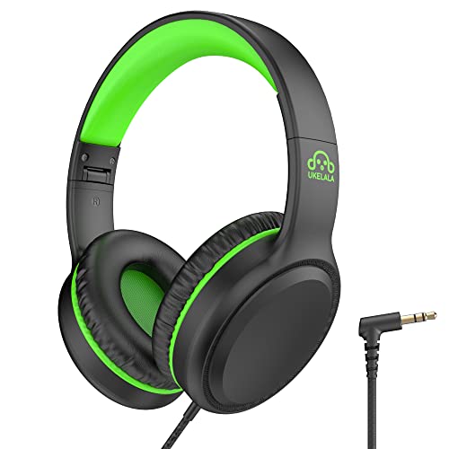 UKELALA Green Wired Headphones for Boys Portable On Ear Youth Headphones for School Airplane Travel Lightweight Portable Compatible with Pad Computer Laptop for Adults Student Children Girls Kids - color: Black/Green