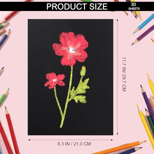 30 Sheets Black Cardstock, 140lb/230gsm Heavyweight Card Stock Art Paper Pad, 8.3"x 11.7" Black Paper for Sketching, DIY Projects, Invitations and Drawing