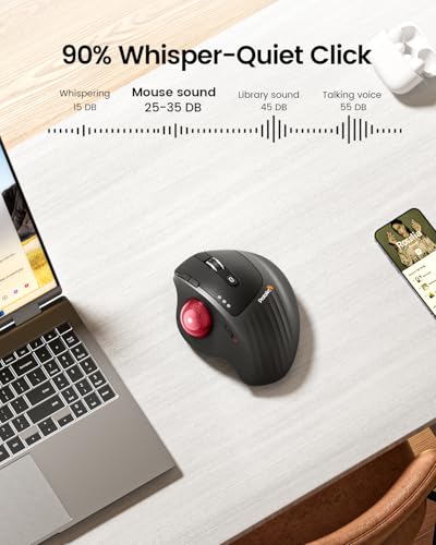 ProtoArc Wireless Trackball Mouse, EM01 NL Ergonomic Bluetooth Rollerball Thumb Rechargeable Computer Laptop Mouse, Adjustable Angle & 3 Device Connection for PC, Mac, Windows-Red Ball - color: Red Ball