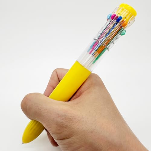 HeTaoCat 3-Pack 10-in-1 Retractable Ballpoint Pen, 0.5mm (Yellow) - color: Yellow
