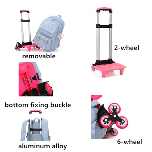 ZHANAO Rolling Backpack Luggage BookBag with Wheels Trolley Bag Wheeled Travel Backpack for Girls & Boys Trolley Bag - color: Pink, size: 6-wheel