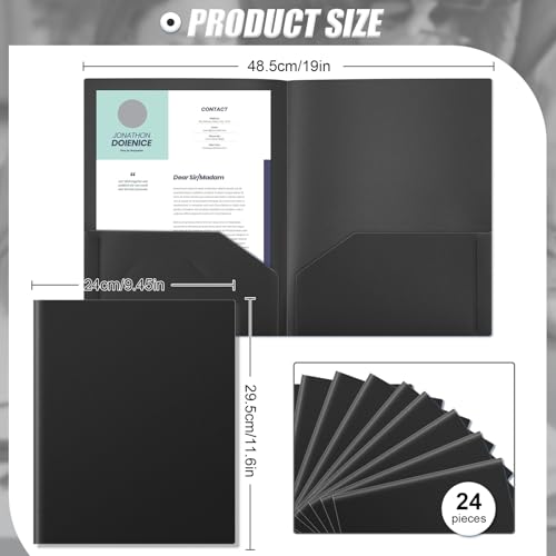 Gueevin 24 Pcs Plastic Folders with Pockets, Back to School Two Pocket Folder Fit Letter Size, Heavy Duty School Business Card Holder for Home Office, 11. 61 x 9. 45 Inches (Black) - color: Black