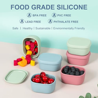 6 pcs 7 oz Silicone Snack Containers for Kids Small Food Containers with Lids, Fruit Containers for Lunch, Stackable Lunch Containers for Kids, Daycare, School and Travel - size: 7oz-6pcs