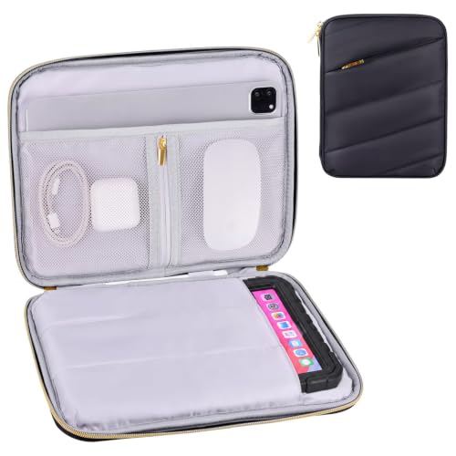 Puffy Tablet Sleeve 9-11", Fits iPad with Hard Case or Keyboard Case On | Water-repellent, quilted shell, 7.8 oz, zipper closure, ideal for commuting professionals and remote workers - color: Puffy Black, size: 9-11
