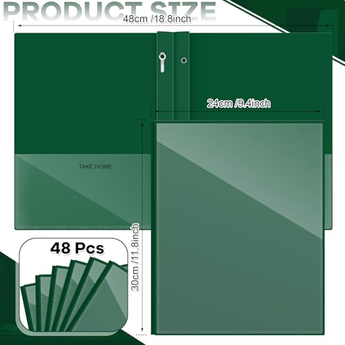 Henoyso 48 Pcs Plastic Folders with Clear Front Pocket and 3 Prong Take Home Plastic 2 Pocket Folder Back to School for Students Parent Teacher Communication for School Office (Dark Green) - color: Dark Green