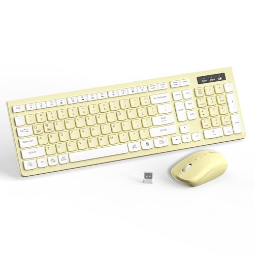 Wireless Keyboard and Mouse Combo, Full-Sized Wireless Keyboard and Adjustable DPI Mouse, 2.4GHz USB Receiver, Keyboard and Mouse for PC, Windows, Desktop, Laptop (Canary Yellow) - color: Canary yellow