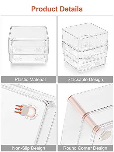 SMARTAKE 29-Piece Drawer Organizer with Non-Slip Silicone Pads, 4-Size Desk Drawer Organizer Trays Storage Tray for Makeup, Jewelries, Utensils in Bedroom Dresser, Office and Kitchen (Clear) - size: X Large