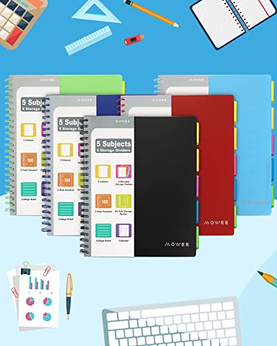 5-Subject Spiral Notebook, College Ruled, with Pocket & Tab Dividers | 200 Pages, 11" Ruler, 8.5"x11" 2PCBlack, Pocket Dividers with Tab Labels, for Writing Journal, Home, Office & School Supplies - color: 8.5x11Black