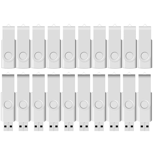 Flash Drive Bulk 8GB USB 20 Pack FEWINA USB2.0 USB Drives Pack Thumb Drive Bulk Swivel Memory Stick Zip Drive for Storage and Backup White 20PCS 8GB
