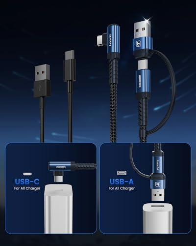 toocki 60W USB C to USB C Cable (2-Pack 6.6FT), Right Angle Fast Charging USB A to USB C Charger Cable Compatible with iPhone15 Pro Max/Plus/MacBook Air/Samsung S25 Ultra/S22 Note 20 - size: 6.6FT+6.6FT
