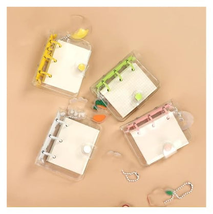 NSKQUFDNFKA JIANWU Cute Mini 3 Ring Loose-leaf Book Transparent Portable Student Journal Binder Notebook Kawaii Stationery School Supplies(Blank 80sheets)