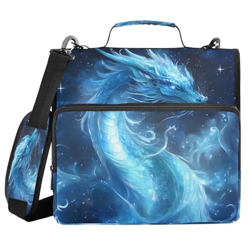 3 Ring Zipper Binder with Shoulder Strap Dragon Galaxy Blue 2 Inch Zippered Binder Bag 500 Sheet Capacity Multi Pockets for School Supplies - color: Multi37