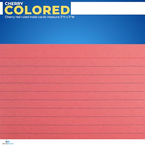 1InTheOffice Ruled Red Index Cards 3x5, Cherry Red, 200/Cards