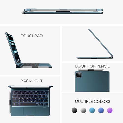 edaiser Swivel Keyboard Case for iPad Pro 11-inch M5 M4 (2025 2024) Blue | 360° Rotatable Protective Cover with Pencil Holder | Multi-Touch Trackpad | RGB Backlit | A3357 A3358 A3359 A2836 A2837 A3006 - color: Navy Blue, size: iPad Pro 11" (M4/M5)