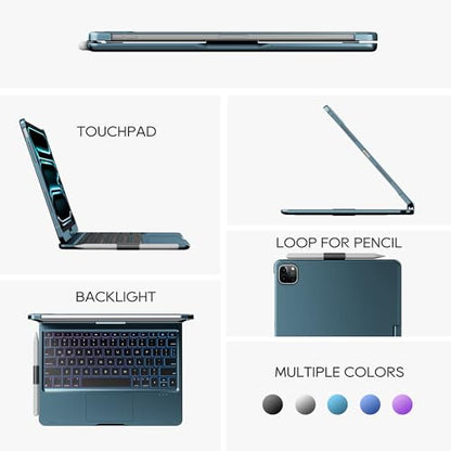 edaiser Swivel Keyboard Case for iPad Pro 11-inch M5 M4 (2025 2024) Blue | 360° Rotatable Protective Cover with Pencil Holder | Multi-Touch Trackpad | RGB Backlit | A3357 A3358 A3359 A2836 A2837 A3006 - color: Navy Blue, size: iPad Pro 11" (M4/M5)