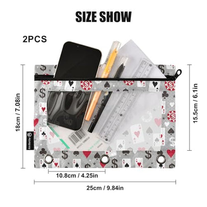 Play Chess White Black Binder Pouches 3 Ring for Boys Girls School Office College Supplies Chessboard Queen Knight Pencil Pouches Case Bag with Clear Window and Zipper 2 Pack - color: Chess