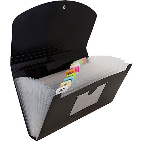 JAM PAPER Accordion Folders - 13 Pocket Plastic Expanding File - Check Size - 5 x 10 1/2 - Black - 2/Pack - color: Black, size: Check Size - 2 Pack