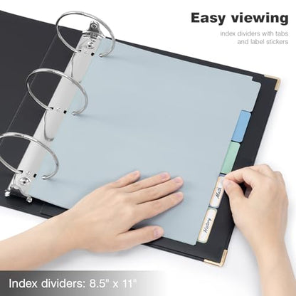 Ospelelf 3 Ring Binder, 3 Inch, Cute Letter Size (11" x 8.5") with 5 Tab Dividers, File Folder Labels and Low Profile Clipboards, Black Binder for School and Office Supplies - color: Black, size: 3in（Letter Size）