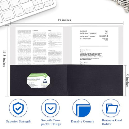 Zzrywuty 50 Packs Two Pocket File Folders with Business Card Slot,Letter Size,Holds 100 Sheets for School,Office,Business,Black - color: Black-50pcs