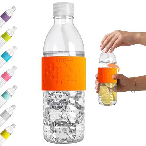 Copco Hydra 16.9 oz Water Bottle with Leak-Proof Lid - Tritan Reusable with Textured Grip Sleeve - BPA-Free, Shatter-Resistant, Dishwasher Safe for Travel, Gym, Work, Outdoors (Chevron Orange) - color: Chevron Orange, size: 16.9 Ounces