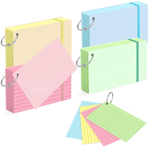 HAUTOCO 400 PCS Colored Flash Cards 3x5 with Rings, Ruled Index Cards with Waterproof Dividers, 4 Colors Study Notecards for Students, Teachers, Exam Prep, Office - color: 4 Colors-2, size: 3 x 5, 400 PCS