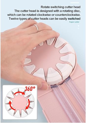 Paper Craft Edge Cutter,Wavy Paper Cutter,Multifunctional Paper Edge Cutter,12 in 1 Paper Cutter with Rotating Discwith 360°Rotating Blade Head. (Pink) | 12 in 1 Paper Cutter with Rotating Discwith 360°Rotating Blade Head. - color: Pink