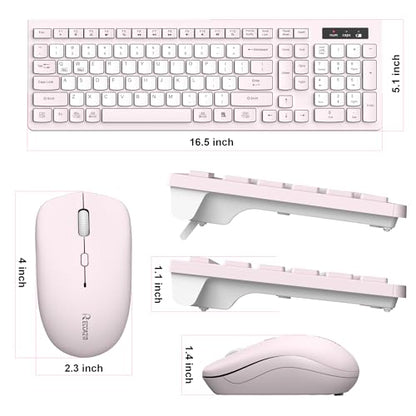 Wireless Keyboard and Mouse Combo, Full-Sized Quiet Wireless Keyboard and Adjustable DPI Mouse, 2.4GHz USB Receiver, Keyboard and Mouse for PC, Windows, Desktop, Laptop (Pink and White-B) - color: Pink and white-B