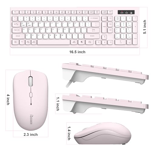 Wireless Keyboard and Mouse Combo, Full-Sized Quiet Wireless Keyboard and Adjustable DPI Mouse, 2.4GHz USB Receiver, Keyboard and Mouse for PC, Windows, Desktop, Laptop (Pink and White-B) - color: Pink and white-B