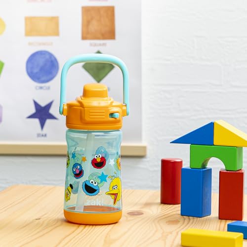 Zak Designs Sesame Street Beacon Kid Water Bottle for Travel or At Home, 12oz Plastic is Durable and Leak-Proof with Liquid Lock Spout, Cover, Carry Handle, Protective Base (Elmo & Friends) - color: Sesame Street (Elmo & Friends)