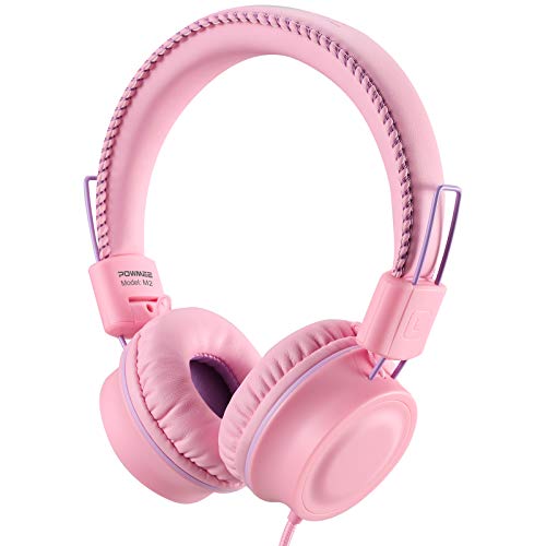 POWMEE M2 Kids Headphones Wired Headphone for Kids,Foldable Adjustable Stereo Tangle-Free,3.5MM Jack Wire Cord On-Ear Headphone for Children/Teens/Girls/School/Kindle/Airplane/Plane/ (Pink) - color: Pink