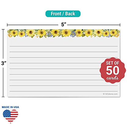 321Done Ruled Note Cards, Sunflower 3x5 Thick Index Cards - Plain White Card Stock, Notecards & Stationery with Lines for Writing, Stamping - Made in USA, Set of 50 - No Envelopes - color: Lines, size: Small (3 x 5)