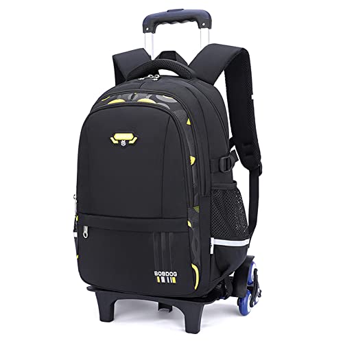 Boys Rolling Backpack Elementary Middle School Students Bookbag with Wheel Teens Trolley Removable Schoolbag - color: B-black&yellow