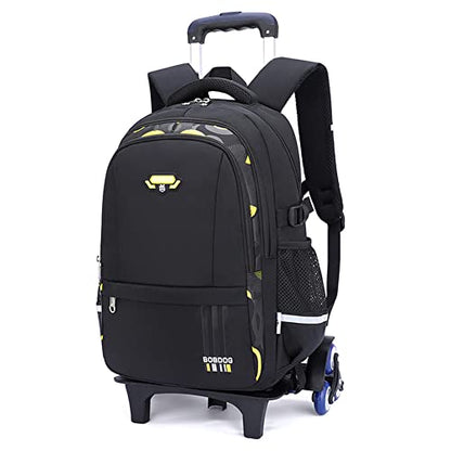 Boys Rolling Backpack Elementary Middle School Students Bookbag with Wheel Teens Trolley Removable Schoolbag - color: B-black&yellow
