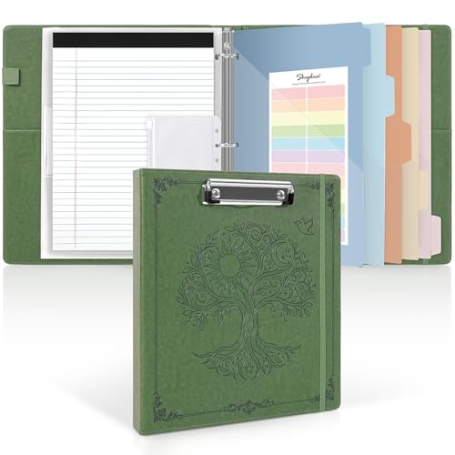 SKYDUE 1 Inch 3-Ring Binder with Clipboard, PU Binder with 5 Dividers, Notepad, Stickers & Pockets for Work and School - Aesthetic Binder (Letter Size) - color: Tree of Life