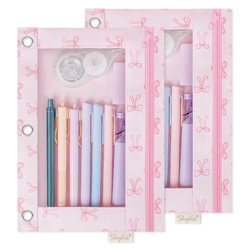 3 Ring Pencil Pouch for Binder, Zipper Pencil Case with Clear Window, Durable Binder Pencil Pouch for School Supplies, Fits Standard 3 Ring Binders, Organizer for Students, Teachers & Office Use - color: 2pcspinkbow
