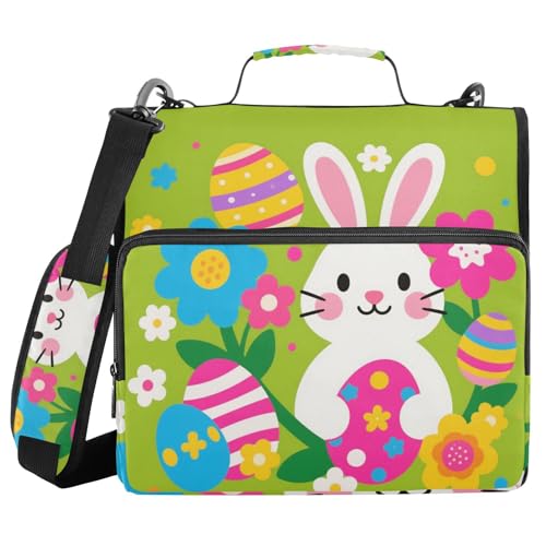 Cute Bunny Eggs Easter Zipper Binder 3 Ring 1.5 Inch School Binder Organizer with Shoulder Strap Handle File Folder Pockets Large Capacity Students Girl Boy Men Office Work - color: Cute Bunny Eggs Easter
