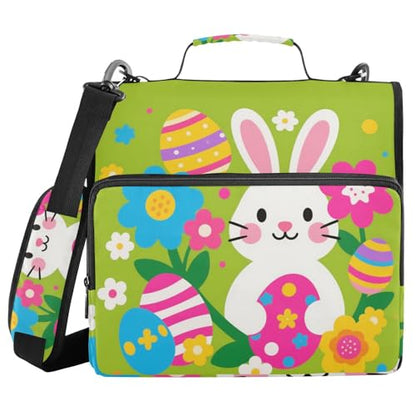 Cute Bunny Eggs Easter Zipper Binder 3 Ring 1.5 Inch School Binder Organizer with Shoulder Strap Handle File Folder Pockets Large Capacity Students Girl Boy Men Office Work - color: Cute Bunny Eggs Easter